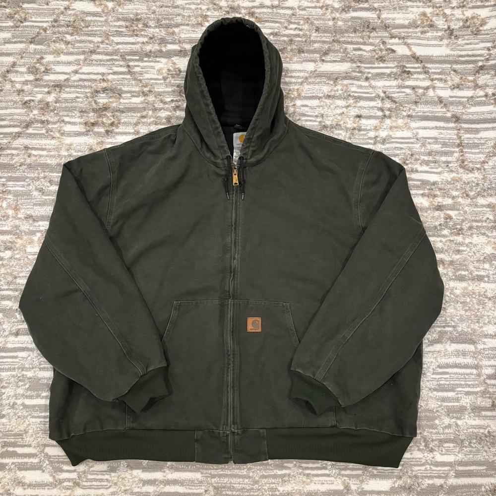 Carhartt Canvas Duck Hooded Jacket J25 Men’s 5XL Full Zip Moss Green Union Rare